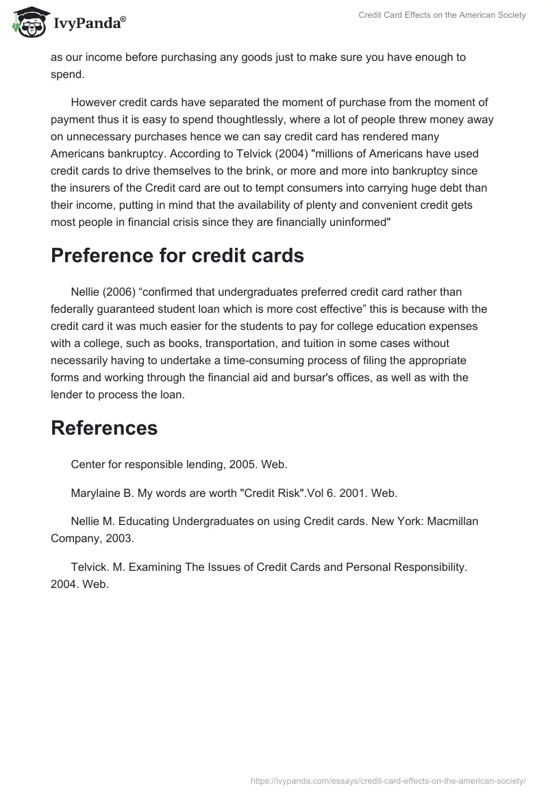 Credit Card Effects on the American Society. Page 2