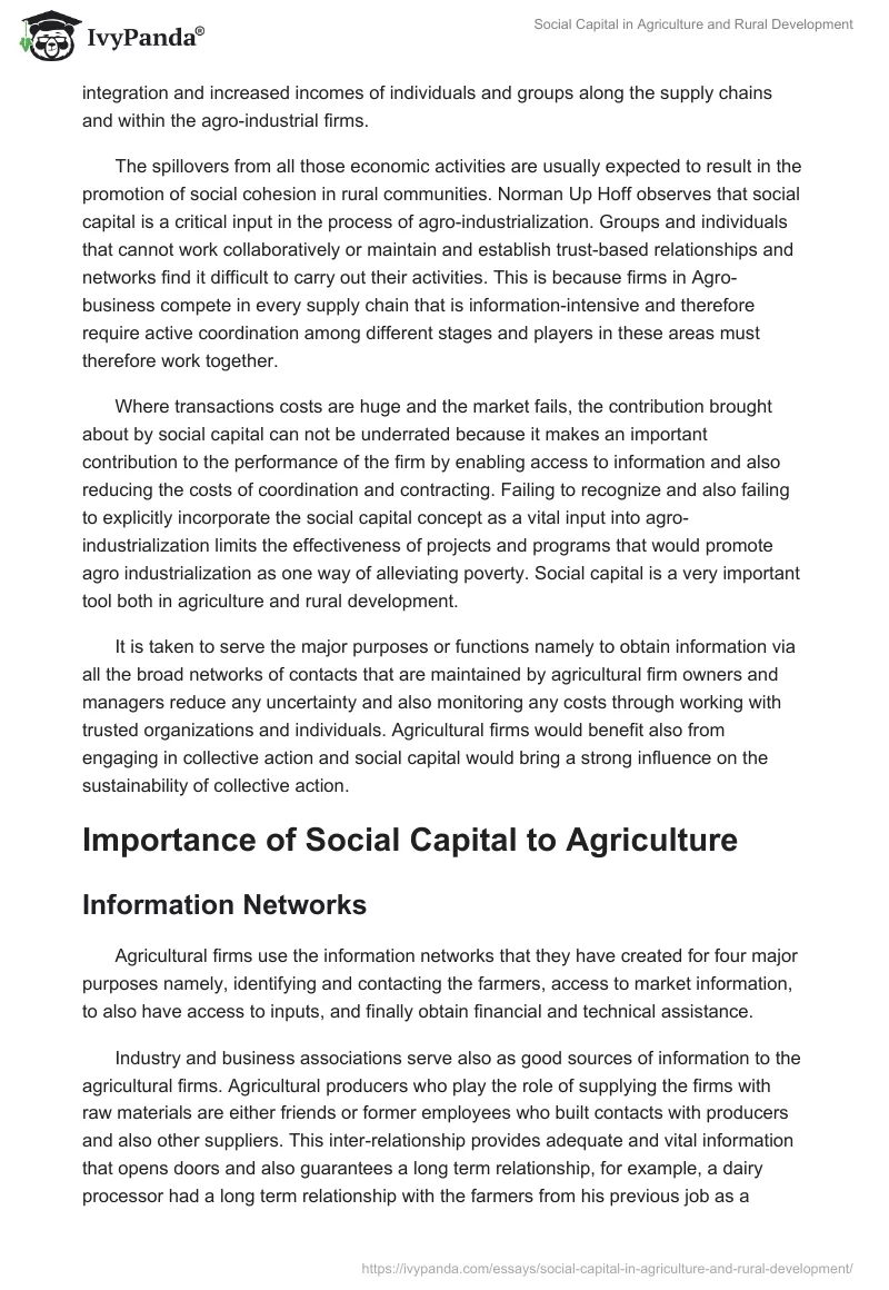 Social Capital in Agriculture and Rural Development. Page 3