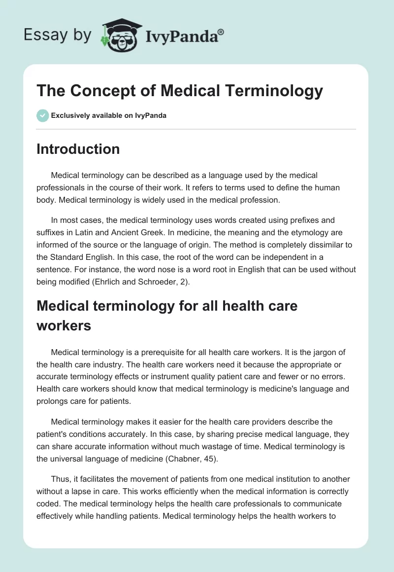 The Concept of Medical Terminology. Page 1