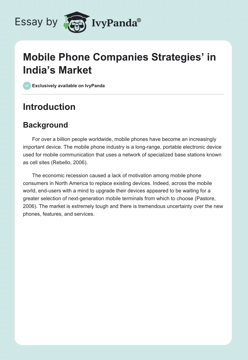 Mobile Phone Companies Strategies’ in India’s Market. Page 1