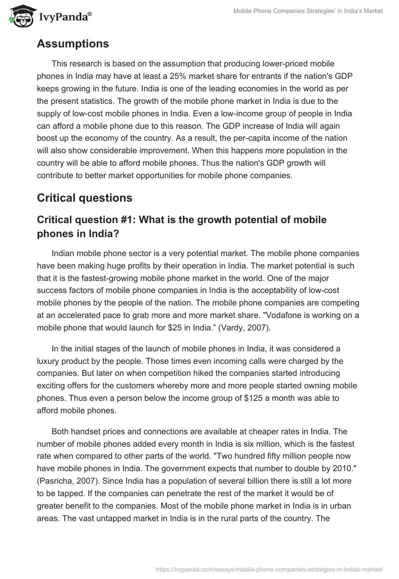 Mobile Phone Companies Strategies’ in India’s Market. Page 4