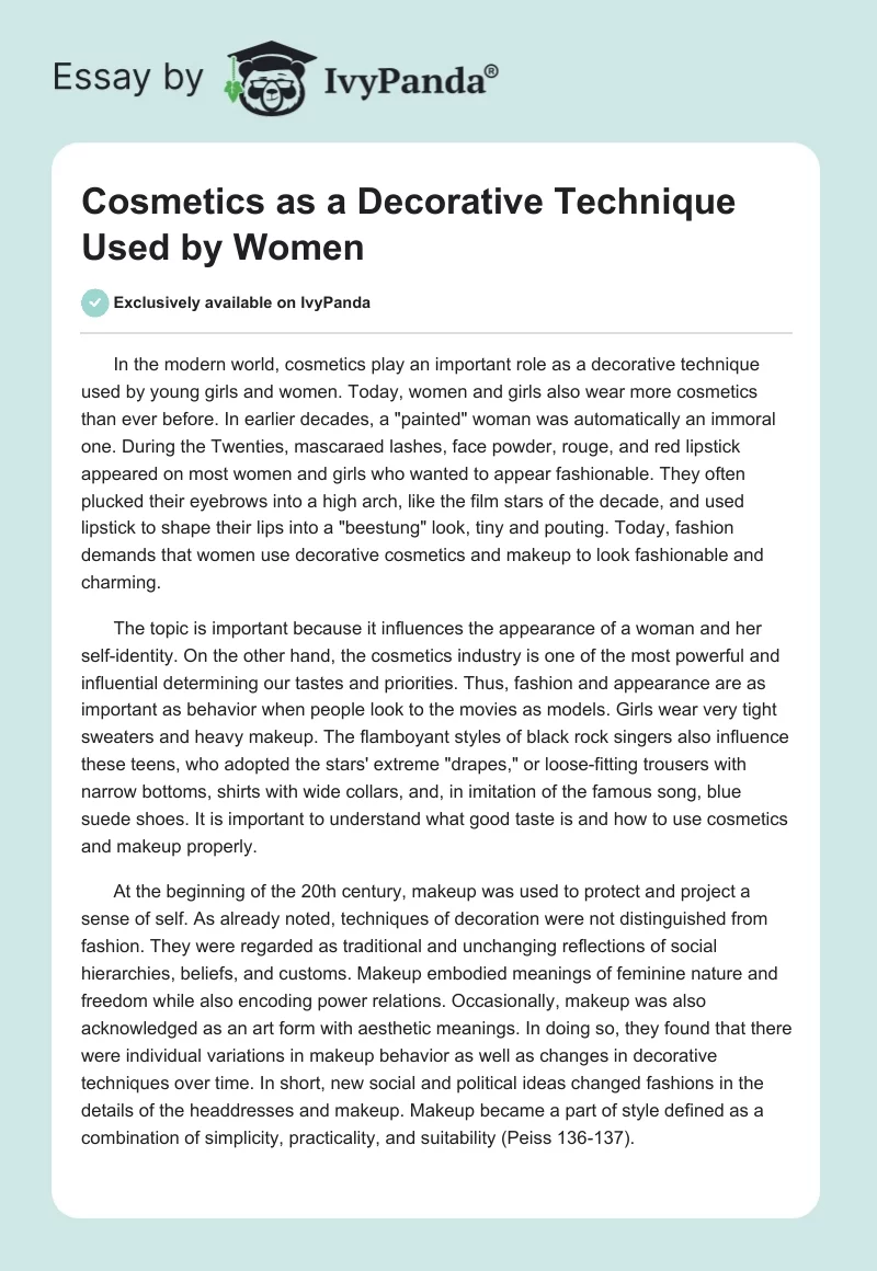 Cosmetics as a Decorative Technique Used by Women. Page 1