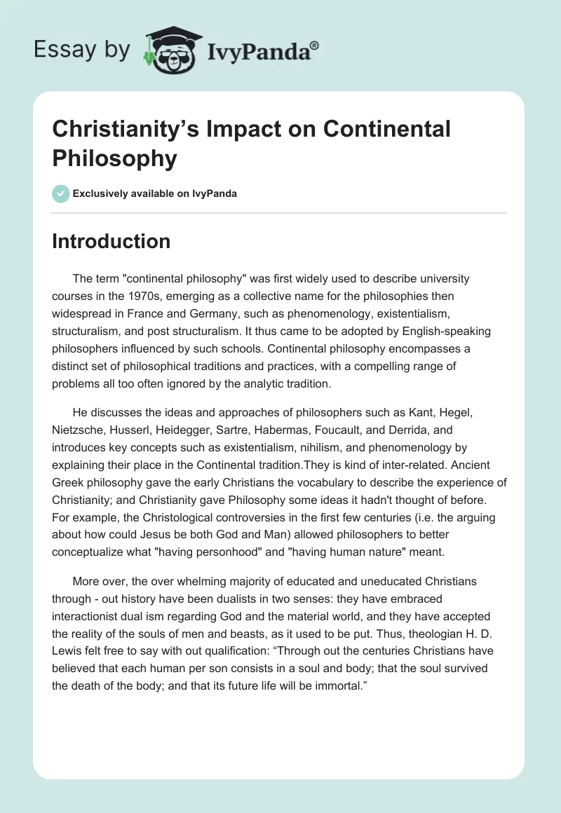 Christianity’s Impact on Continental Philosophy. Page 1