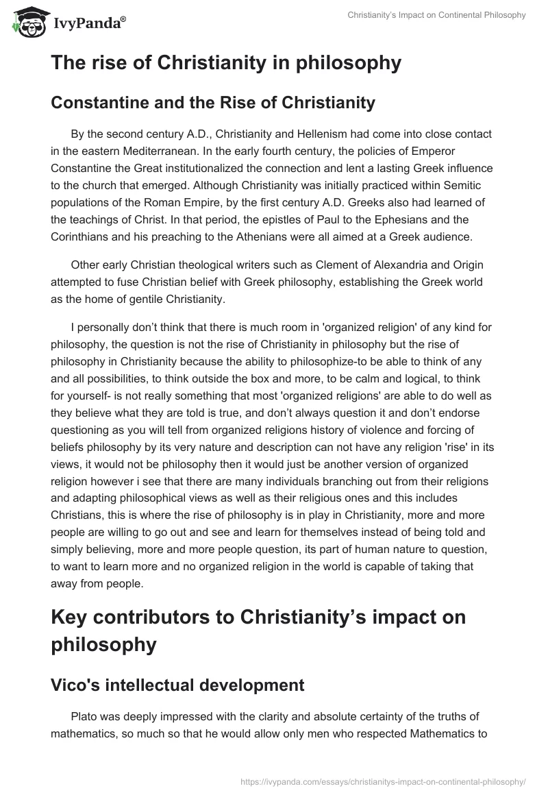 Christianity’s Impact on Continental Philosophy. Page 2