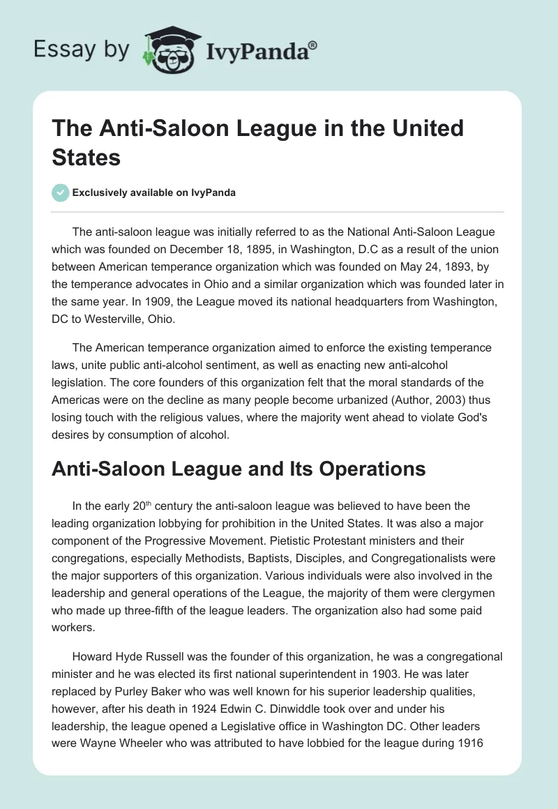 The Anti-Saloon League in the United States. Page 1