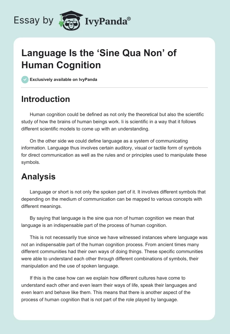 Language Is the ‘Sine Qua Non’ of Human Cognition. Page 1