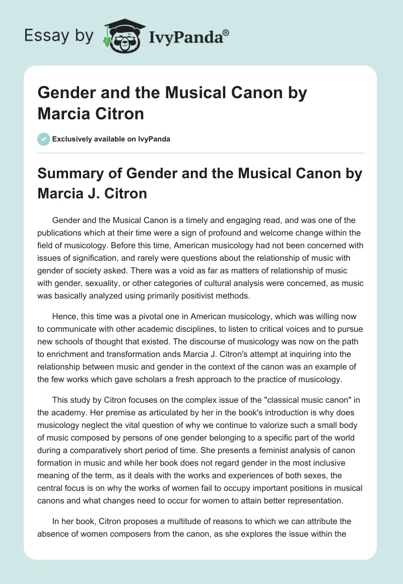 Gender and the Musical Canon by Marcia Citron. Page 1