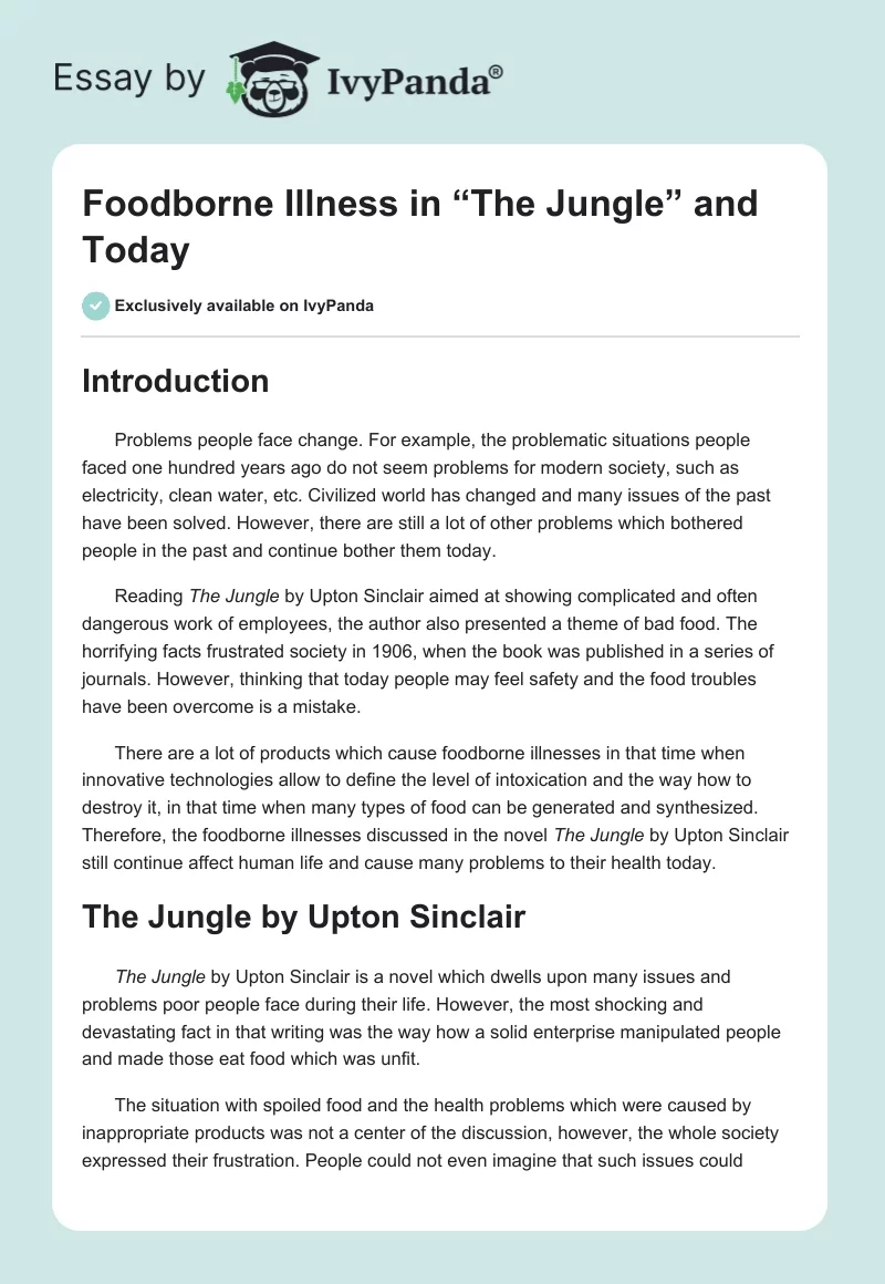 Foodborne Illness in “The Jungle” and Today. Page 1