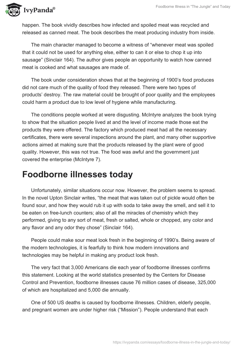 Foodborne Illness in “The Jungle” and Today. Page 2