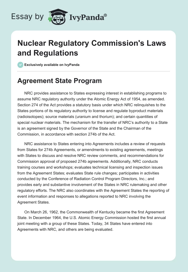 Nuclear Regulatory Commission's Laws and Regulations. Page 1