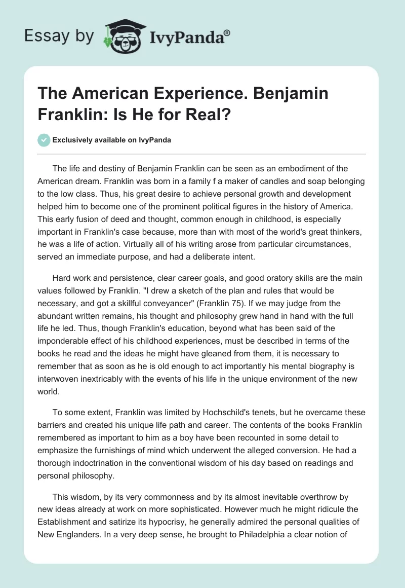 The American Experience. Benjamin Franklin: Is He for Real?. Page 1