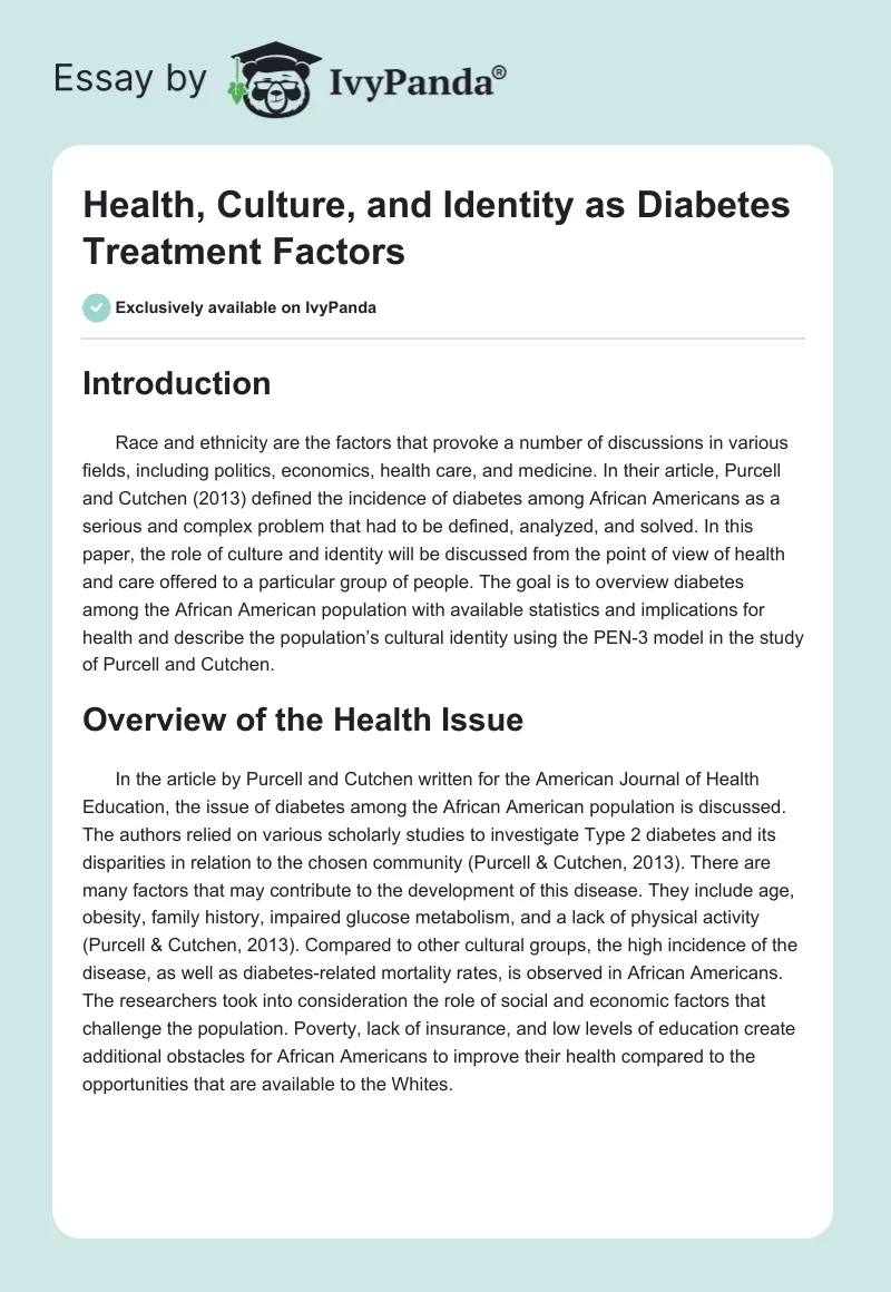 Health, Culture, and Identity as Diabetes Treatment Factors. Page 1