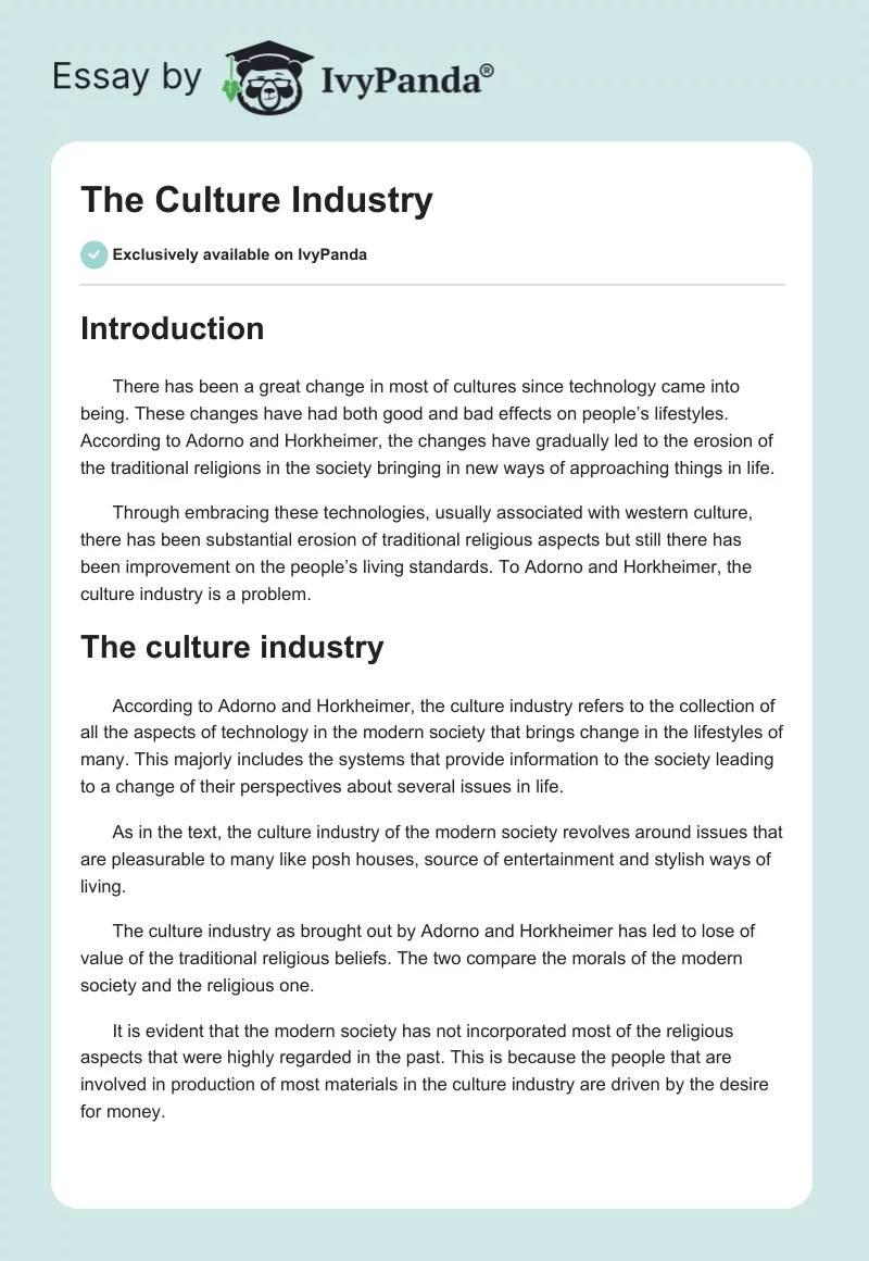 The Culture Industry. Page 1