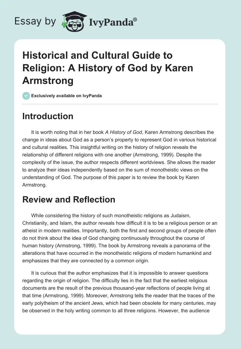 Historical and Cultural Guide to Religion: "A History of God" by Karen Armstrong. Page 1