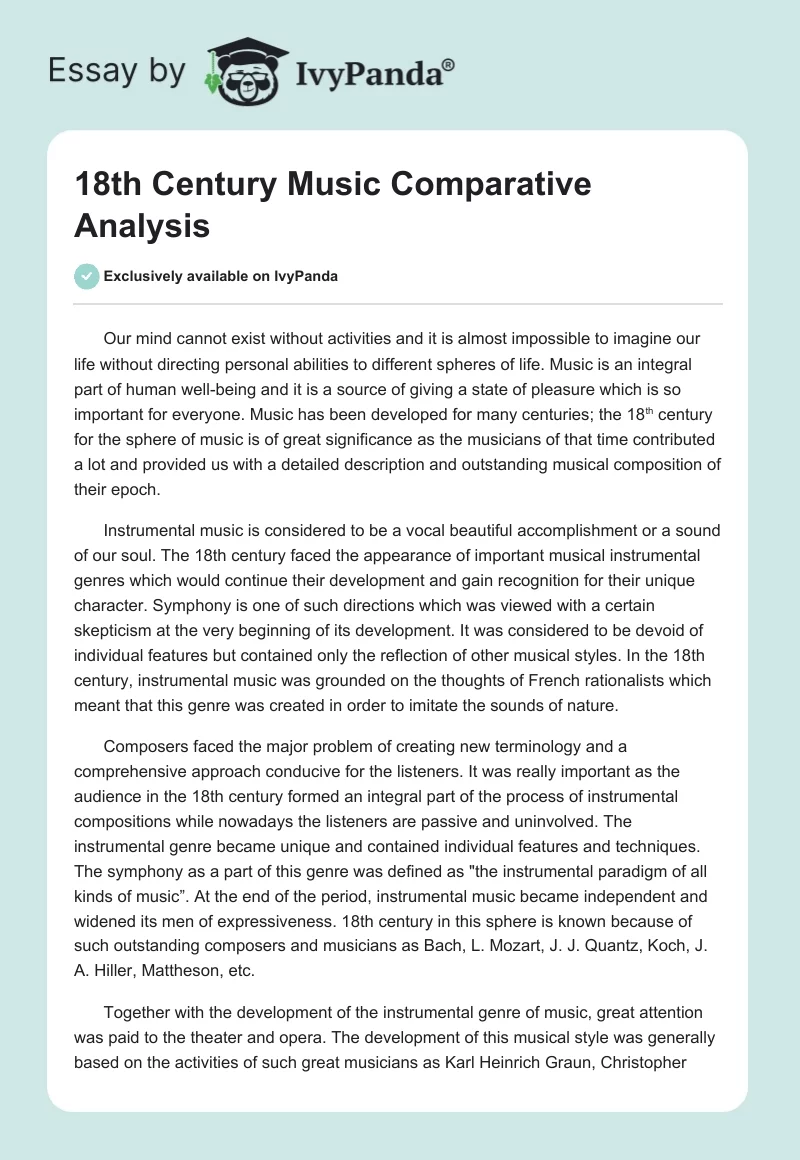 18th Century Music Comparative Analysis. Page 1