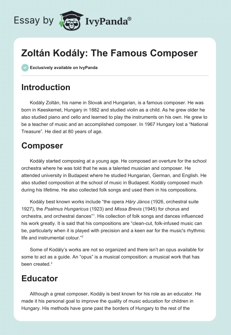 Zoltán Kodály: The Famous Composer. Page 1