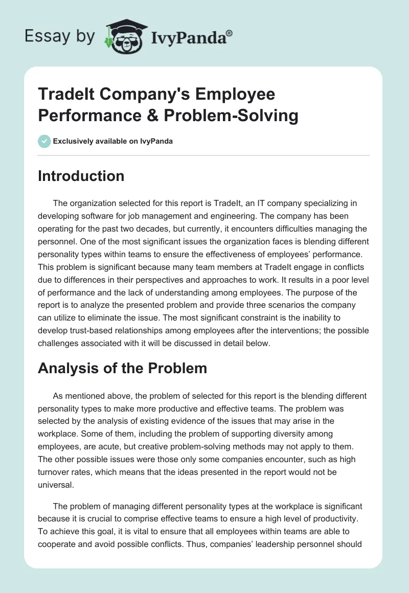 TradeIt Company's Employee Performance & Problem-Solving. Page 1