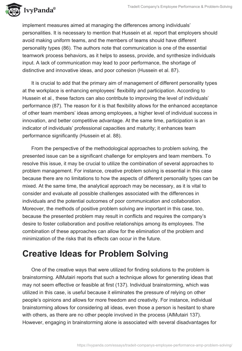TradeIt Company's Employee Performance & Problem-Solving. Page 2
