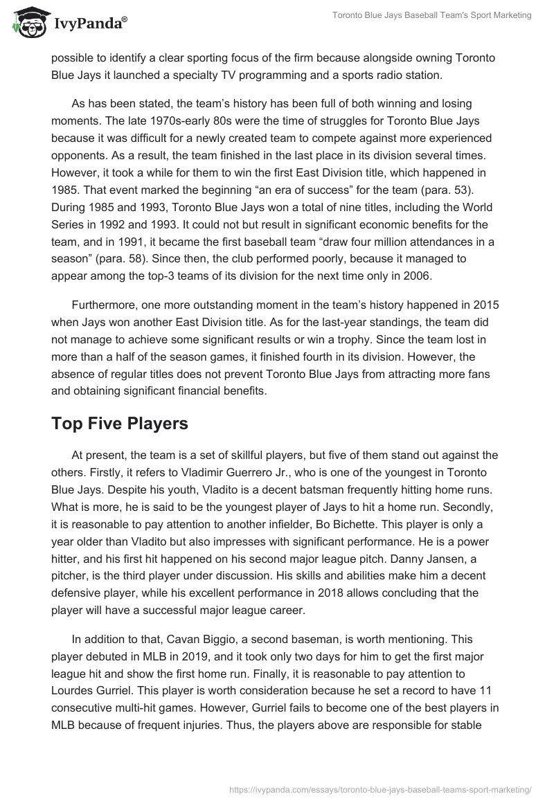 Toronto Blue Jays Baseball Team's Sport Marketing. Page 2