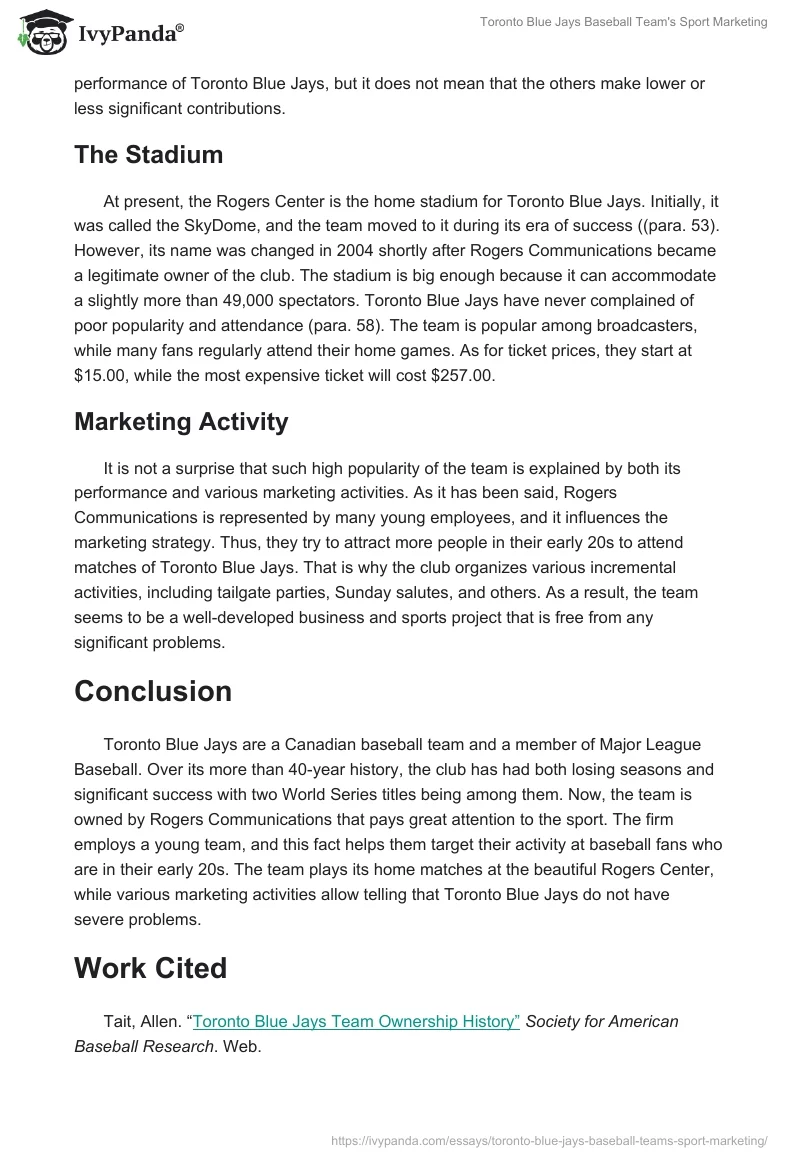 Toronto Blue Jays Baseball Team's Sport Marketing. Page 3