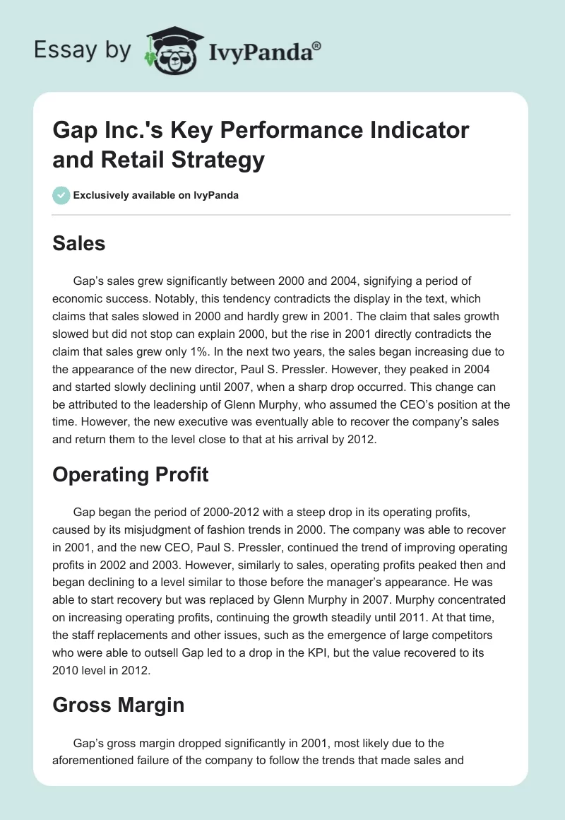 Gap Inc.'s Key Performance Indicator and Retail Strategy. Page 1