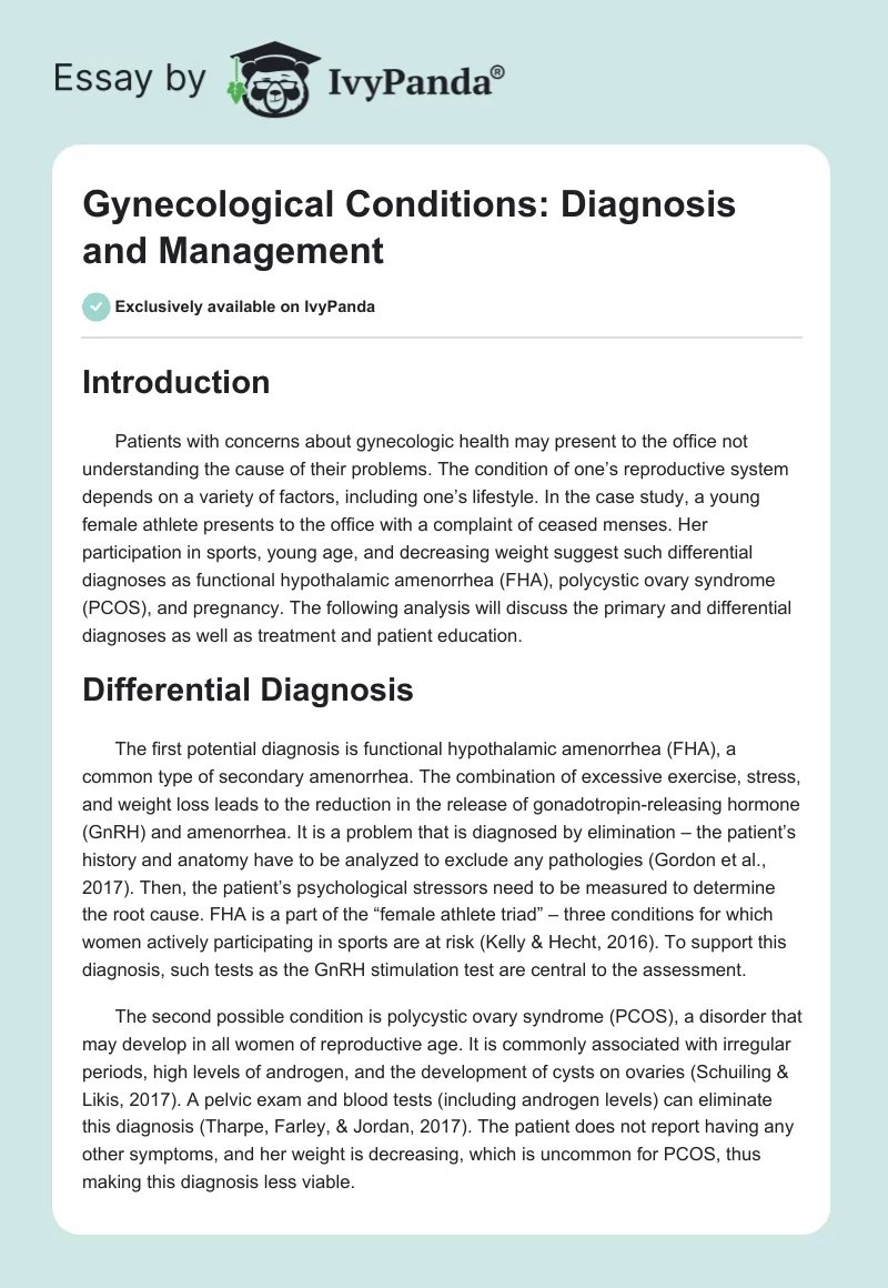 Gynecological Conditions: Diagnosis and Management. Page 1