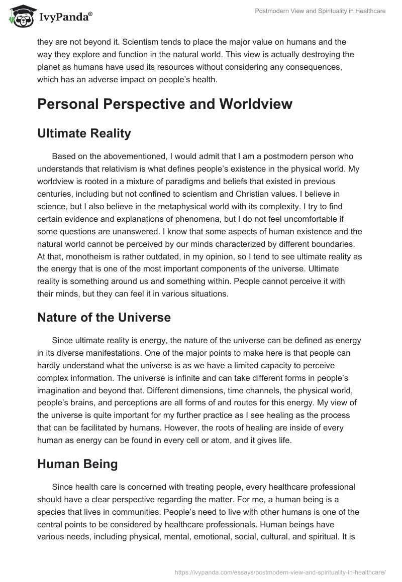 Postmodern View and Spirituality in Healthcare. Page 3