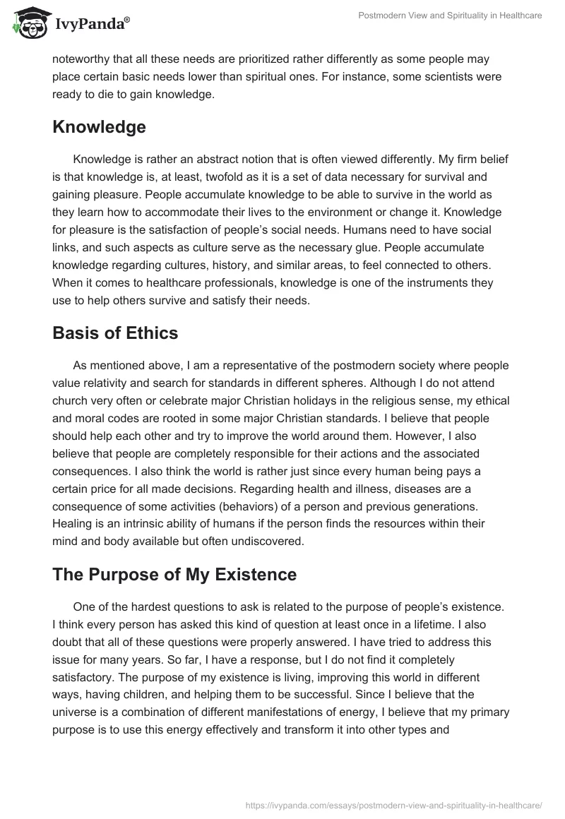 Postmodern View and Spirituality in Healthcare. Page 4