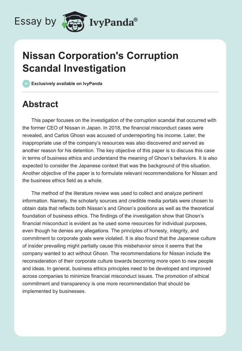 Nissan Corporation's Corruption Scandal Investigation. Page 1