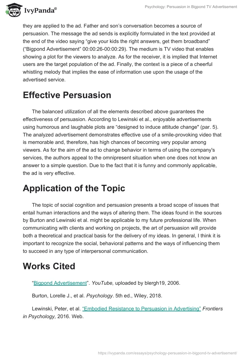Psychology: Persuasion in Bigpond TV Advertisement. Page 2
