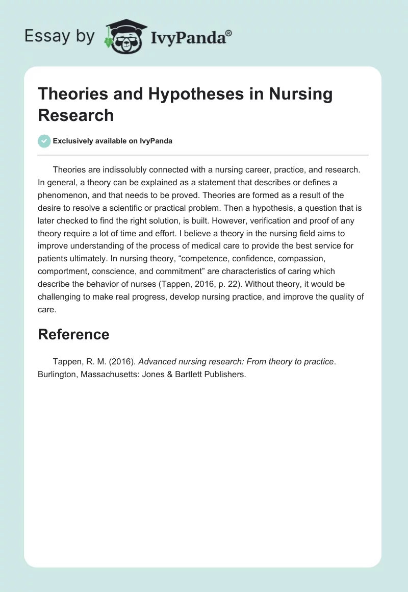 Theories and Hypotheses in Nursing Research. Page 1