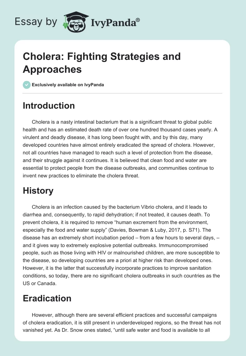 Cholera: Fighting Strategies and Approaches. Page 1