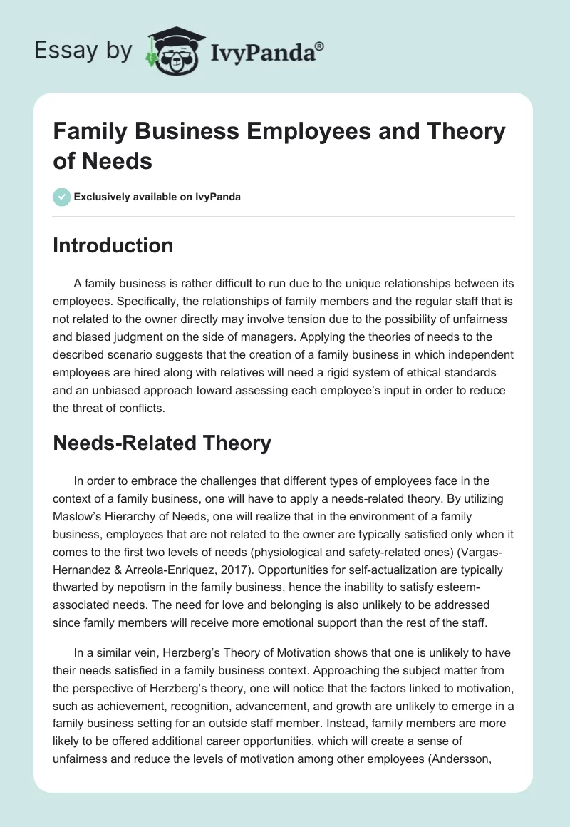 Family Business Employees and Theory of Needs. Page 1