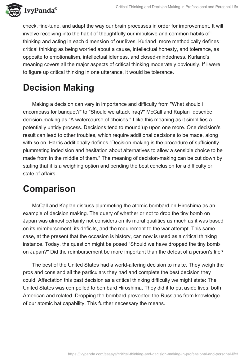 Critical Thinking and Decision Making in Professional and Personal Life. Page 2
