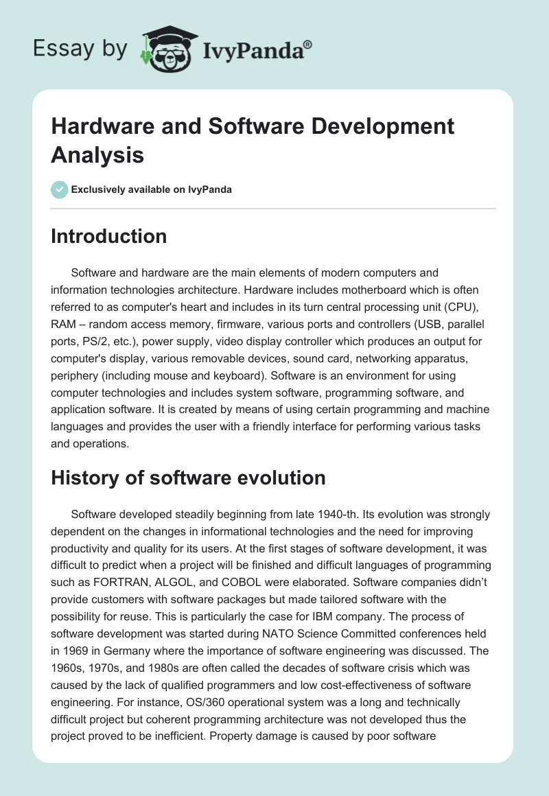 Hardware and Software Development Analysis. Page 1