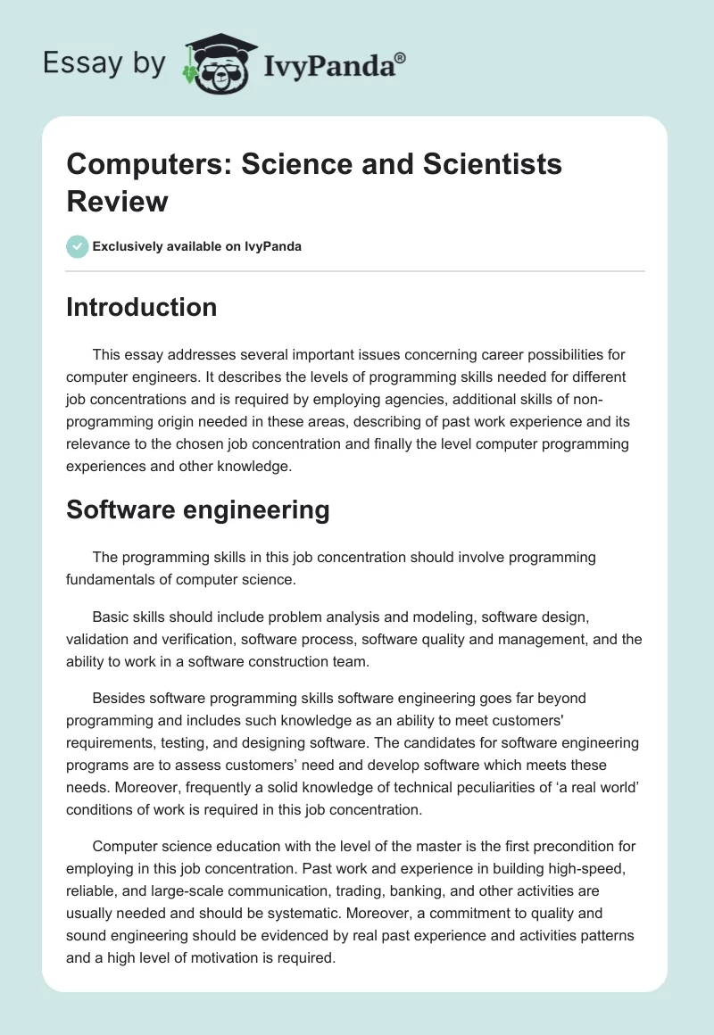 Computers: Science and Scientists Review. Page 1