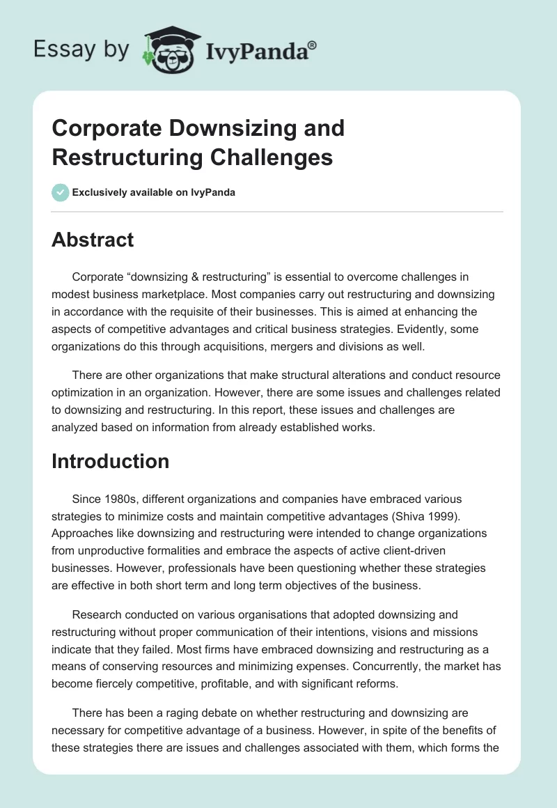Corporate Downsizing and Restructuring Challenges. Page 1