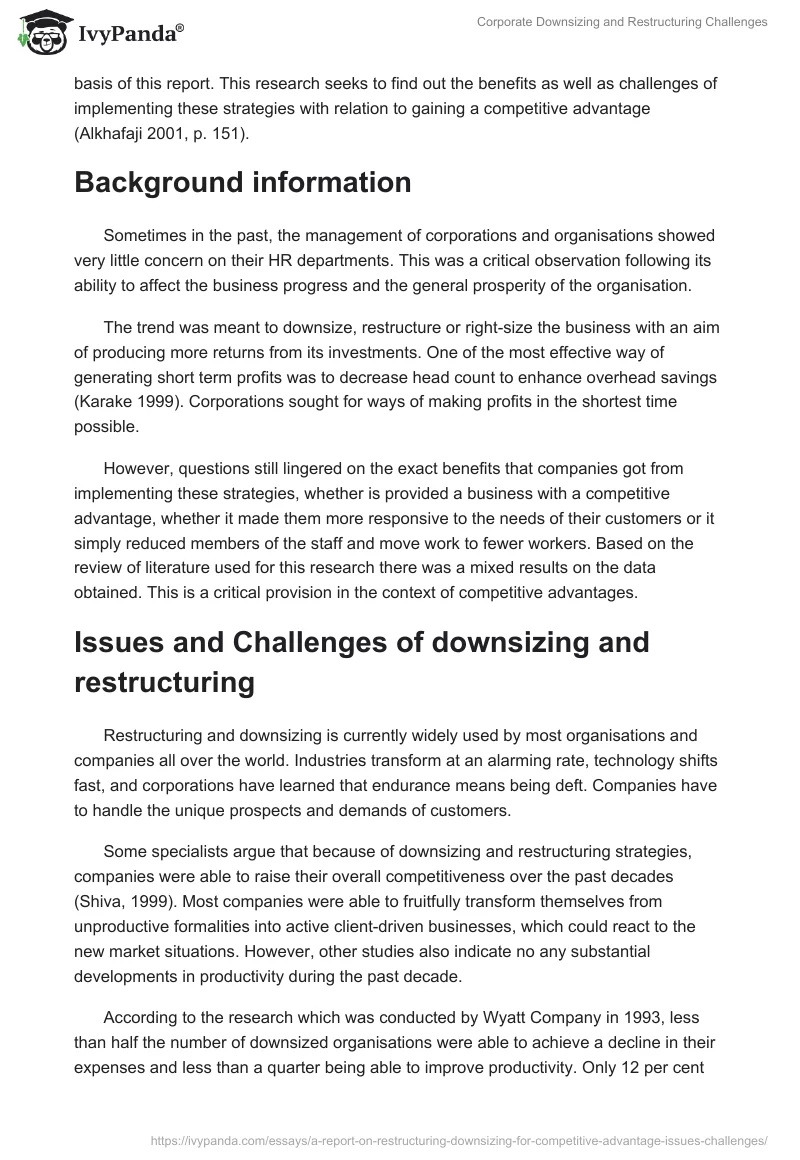 Corporate Downsizing and Restructuring Challenges. Page 2