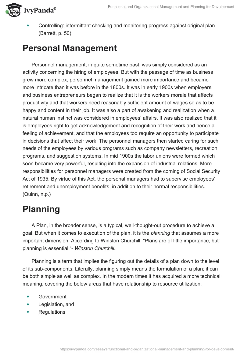 Functional and Organizational Management and Planning for Development. Page 2