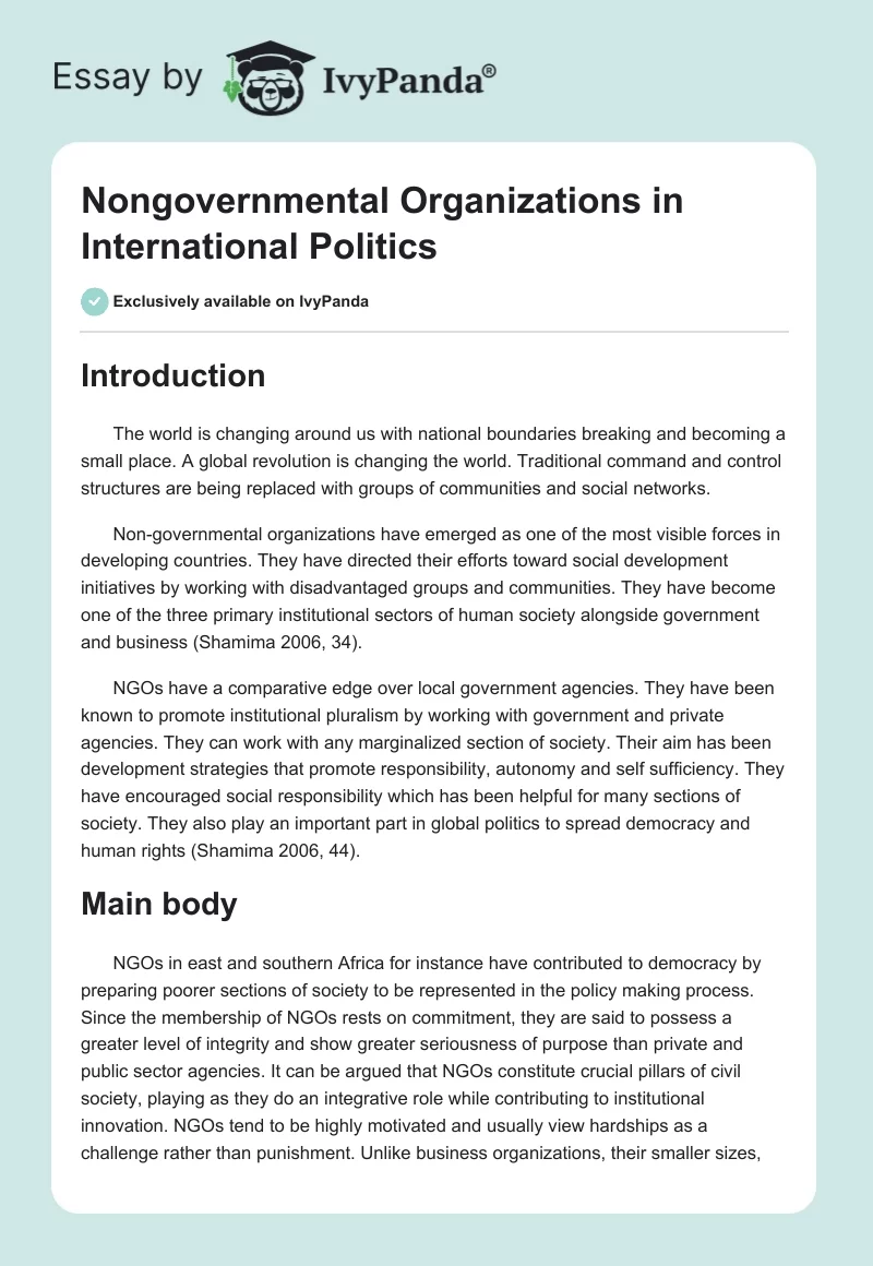 Nongovernmental Organizations in International Politics. Page 1