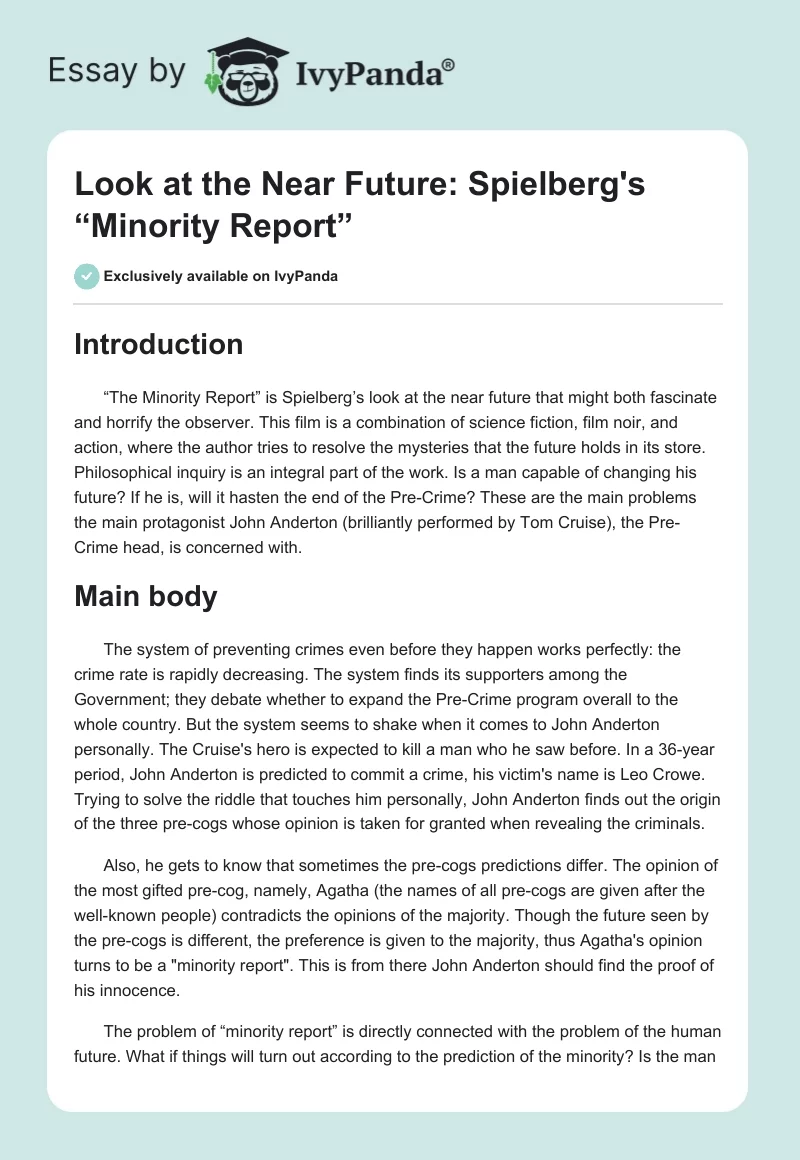 Look at the Near Future: Spielberg's “Minority Report”. Page 1