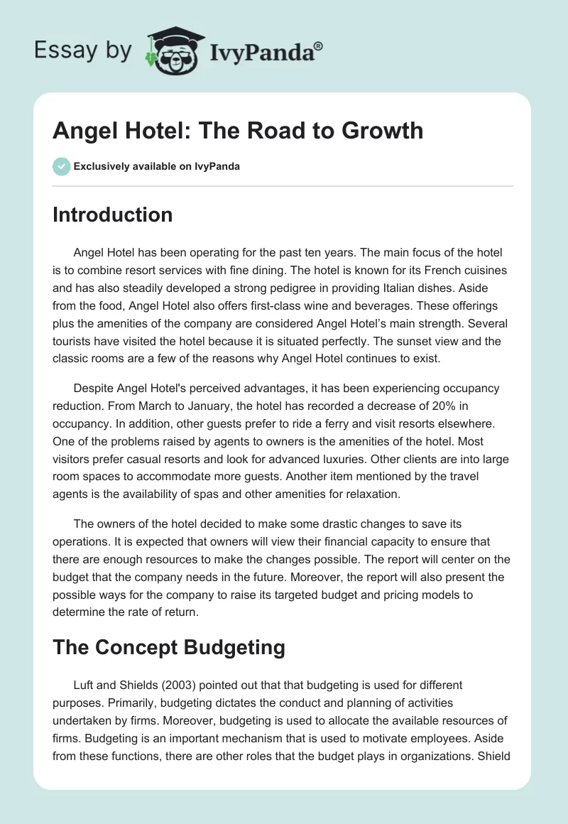 Angel Hotel: The Road to Growth. Page 1