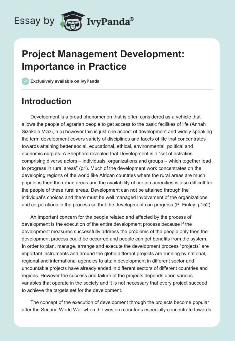 Project Management Development: Importance in Practice. Page 1