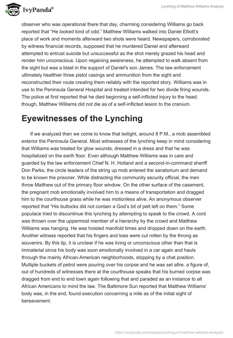 Lynching of Matthew Williams Analysis. Page 2