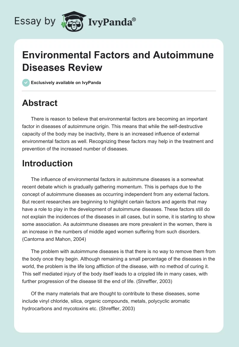 Environmental Factors and Autoimmune Diseases Review. Page 1