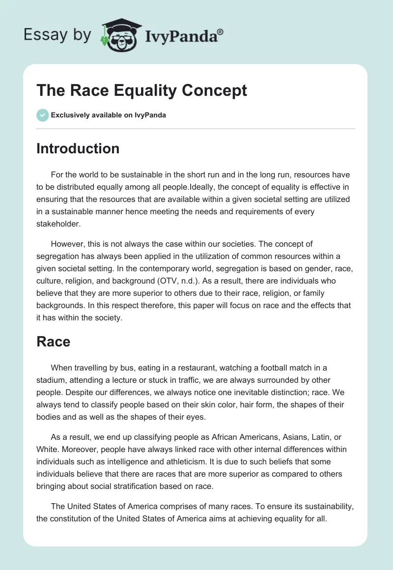 The Race Equality Concept. Page 1