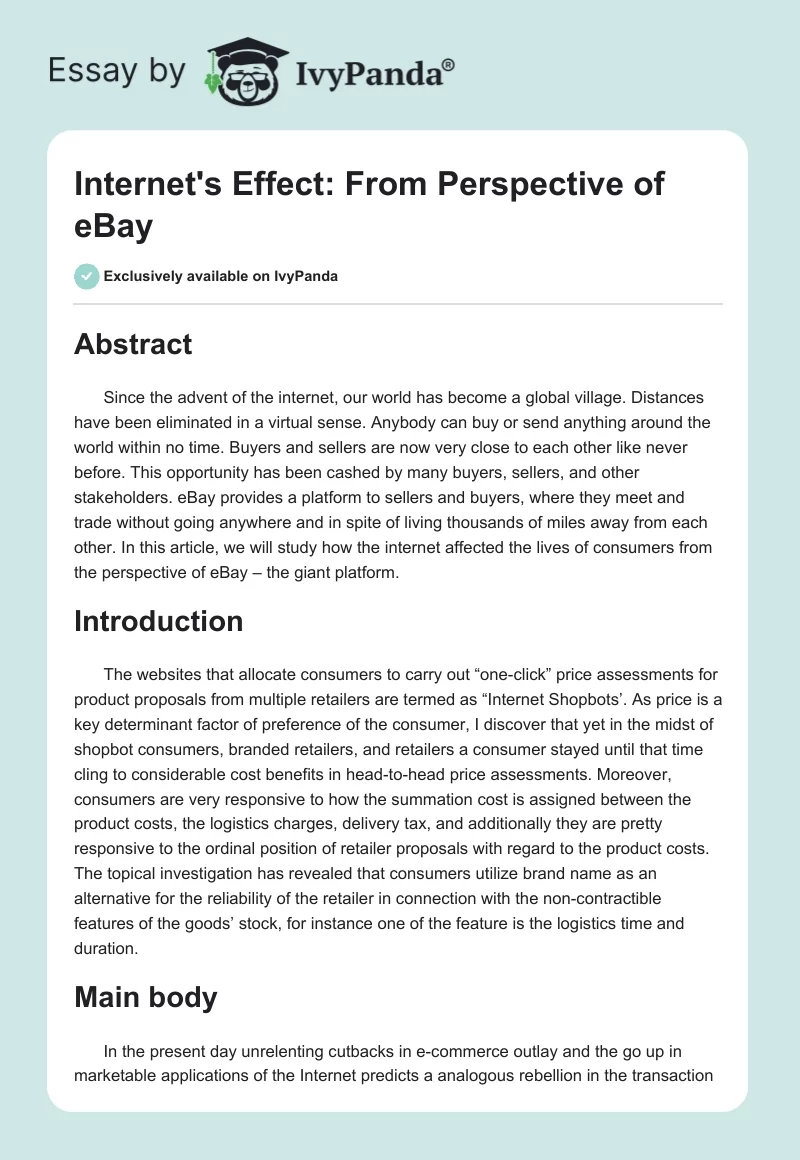 Internet's Effect: From Perspective of eBay. Page 1