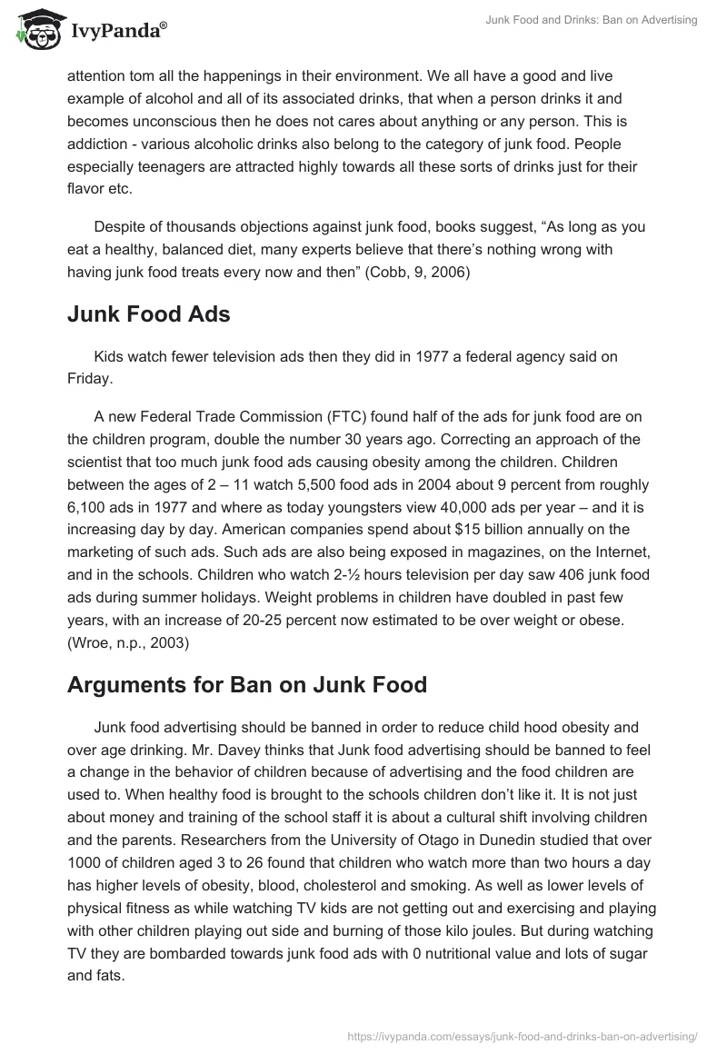 Junk Food and Drinks: Ban on Advertising. Page 2