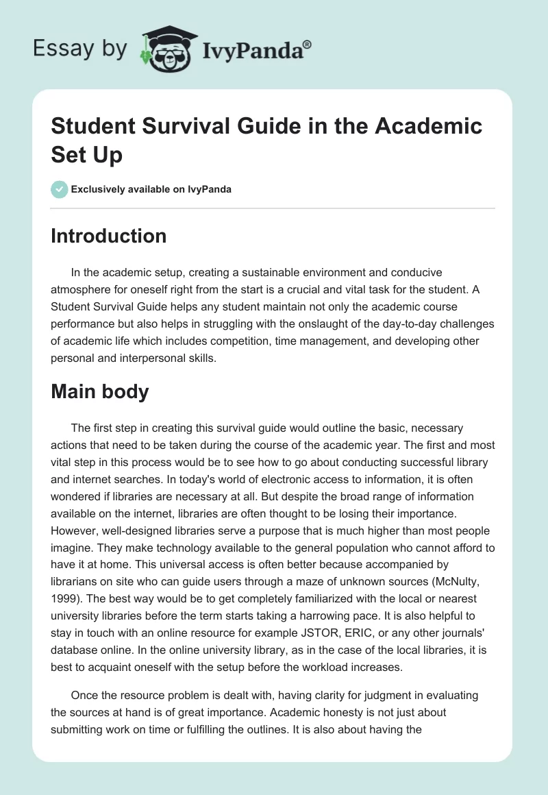 Student Survival Guide in the Academic Set Up. Page 1