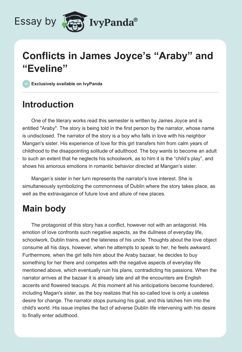 Conflicts in James Joyce’s “Araby” and “Eveline”. Page 1
